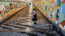 Bouřka a silný déšť z pátku na sobotu měly za následek částečné zatopení podchodu na nádraží v Lysé nad Labem.