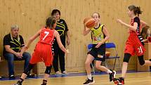 Z basketbalového utkání Středočeského přeboru starších minižákyň U13 Sadská - Mladá Boleslav (119:12)