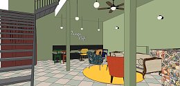 Návrh interiéru nové kavárny s tančírnou.