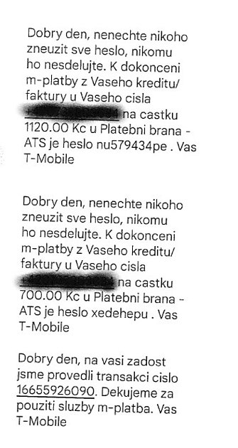 Zprávy, které chodily na telefon ženě, která se stala obětí pokusu o podvod.