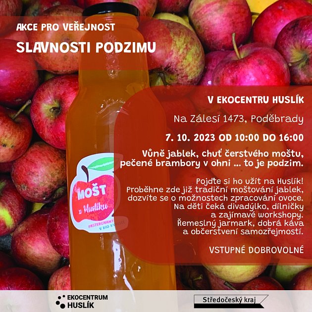 Pozvánka na Slavnosti podzimu v Ekocentru Huslík v Poděbradech.