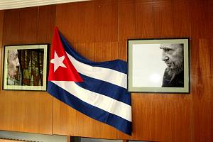 Z výstavy o diktátorovi Fidelu Castrovi v nymburském Obecním domě.
