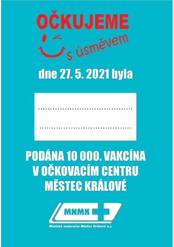 Očkovací centrum v Městci Králové podalo už 10 tisíc vakcín proti covidu.