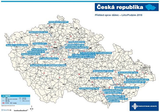 Přehled oprav dálnic - léto/podzim 2018