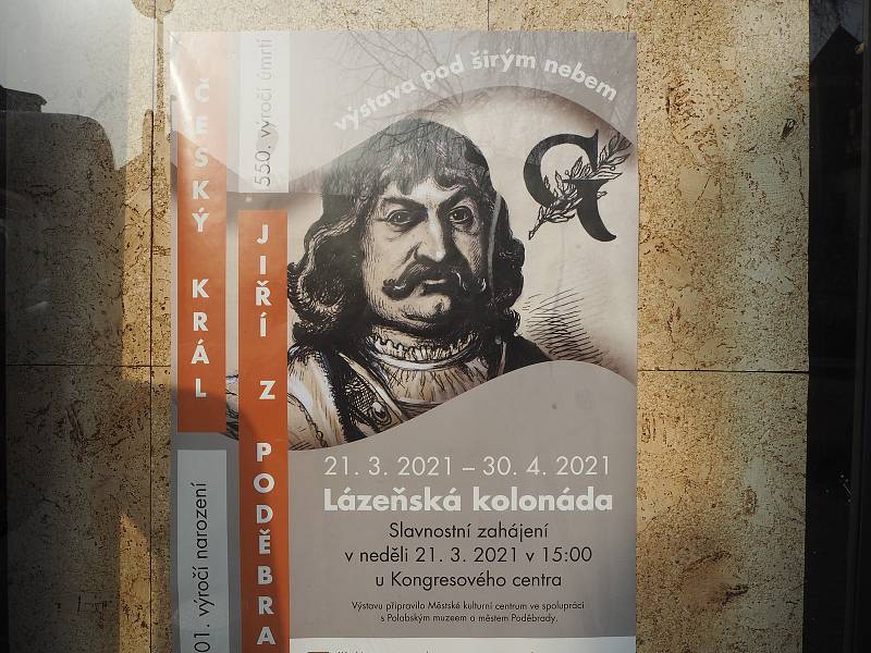 Pozvánka na venkovní výstavu na památku krále Jiřího z Poděbrad.