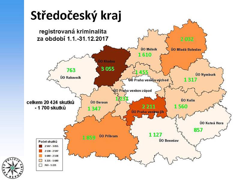 Statistika kriminality v roce 2017 ve Středočeském kraji.