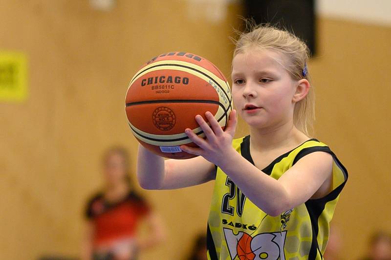 Z basketbalového utkání Středočeského přeboru starších minižákyň U13 Sadská - Mladá Boleslav (119:12)