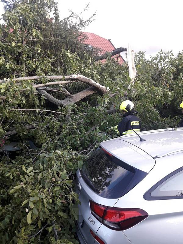 Jednotky HZS Poděbrady, Nymburk a SDH Velké Zboží vyjely k likvidaci stromu, který spadl na osobní automobil a částečně na dům.