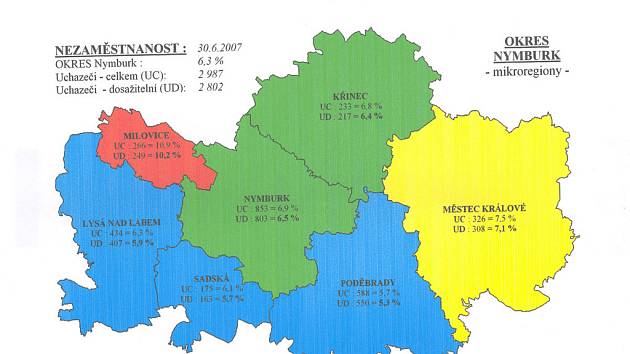 Aktuální mapka nezaměstnanosti na Nymbursku.