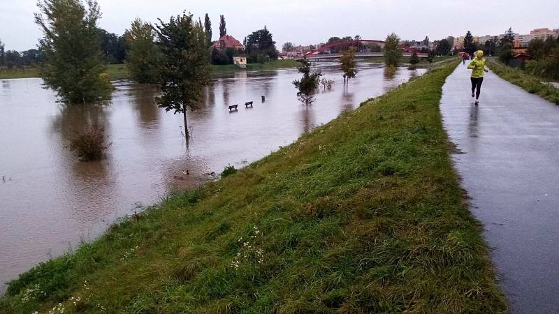 Morava na Nových Sadech v Olomouci, 14. října vpodvečer