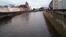 Zvýšená hladina řeky Morava v Olomouci. 5. 2. 2020