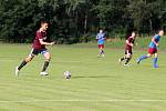 Fotbalisté Litovle (v červeném) porazili v krajském přeboru doma Želatovice 4:1. Martin Jindra