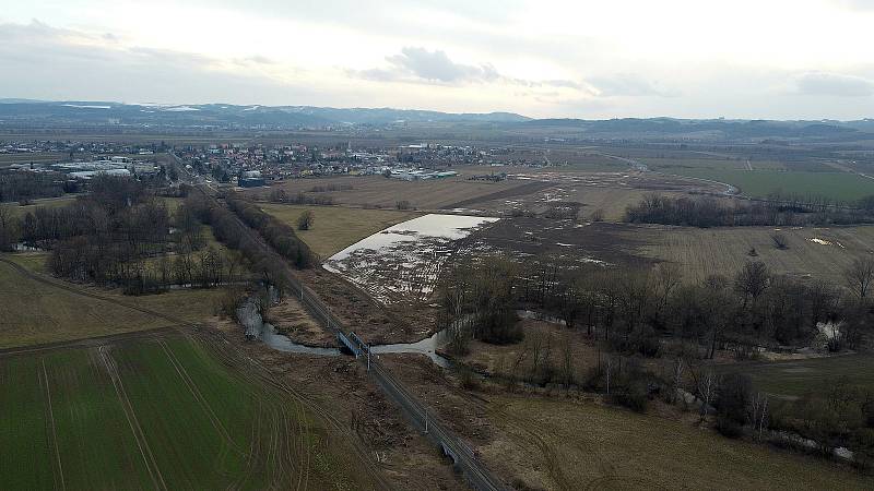 Bludov - stavba obchvatu obce na hlavním tahu Zábřeh - Šumperk, březen 2021