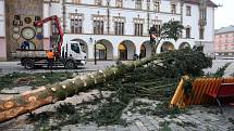 Kácení vánočního stromu na Horním náměstí v Olomouci 
