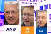 Koalice pro vládu Olomouckého kraje: zleva Oto Košta - lídr ANO, Jiří Zemánek - lídr ČSSD, Dalibor Horák - lídr ODS
