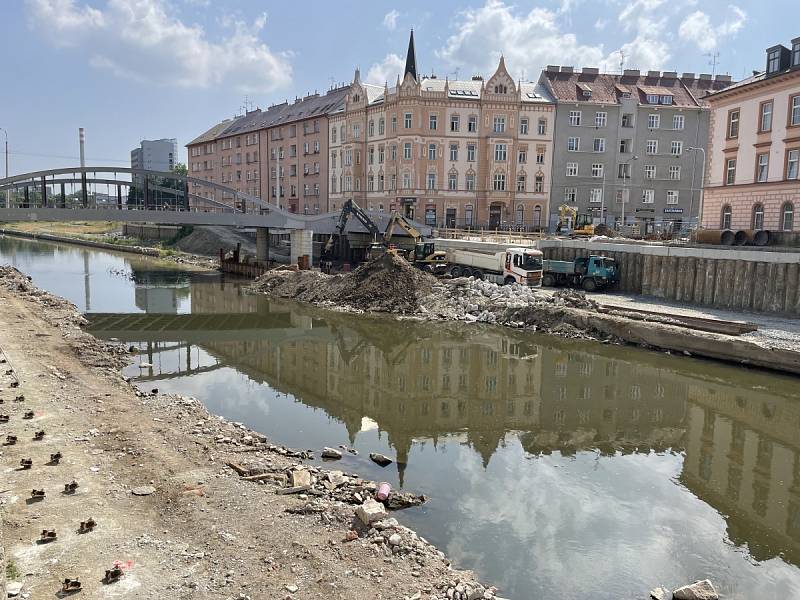 Stavba protipovodňových opatření v centru Olomouce, 24. června 2021