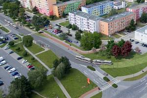 Rozšíření tramvajové trati na Nové Sady a do Slavonína. Vizualizace křížení Rooseveltova - Zikova ulice