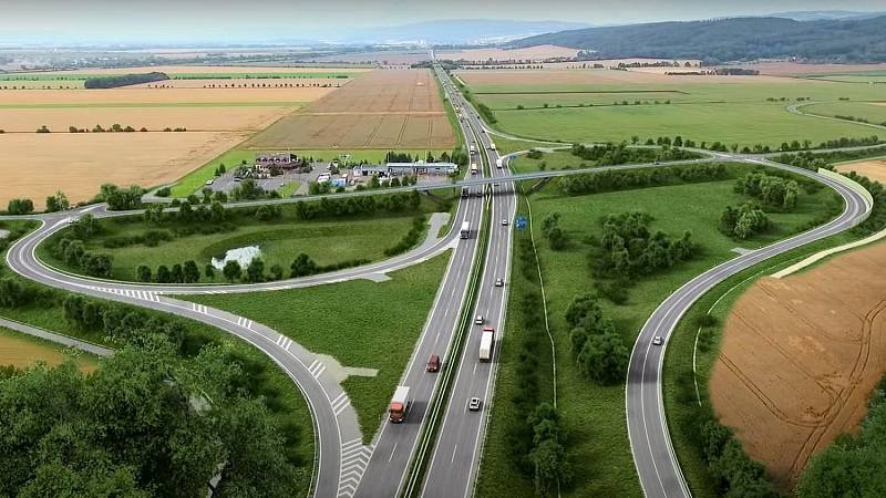 Vizualizace autostrády I/46 Týneček - Šternberk / záběr z prezentačního videa Ředitelství silnic a dálnic ČR