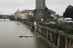 Řeka Morava u Bristolu v Olomouci, 14. října 2020 dopoledne