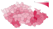 Nově nakažení na posledních 7 dní v přepočtu na 100 000 obyvatel podle okresů, stav k 9.11. 2021