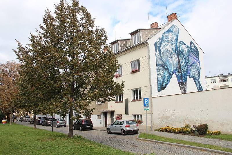 Štítovou zeď domu v Koželužské ulici v Olomouci proměnil rakouský umělec Skirl. Září 2022