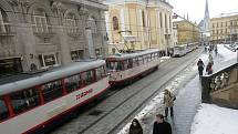 Porucha tramvaje v  Denisově ulici 