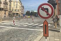 Uzavírka části Palackého ulice v Olomouci od 29. června 2019. Ze třídy Svobody ke zdravotnické škole neodbočíte