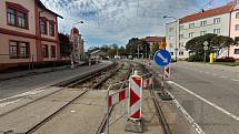 Oprava tramvajových kolejí v Litovelské ulici v Olomouci.