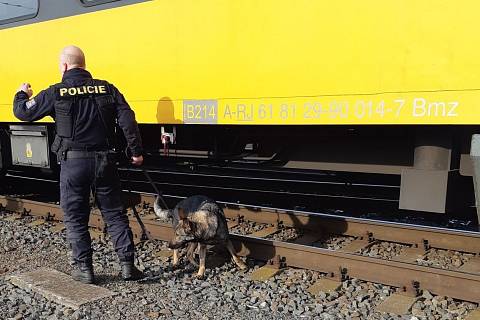 Vlak společnosti RegioJet prohledávali v Hranicích policisté kvůli anonymní výhružce, 6. února 2022