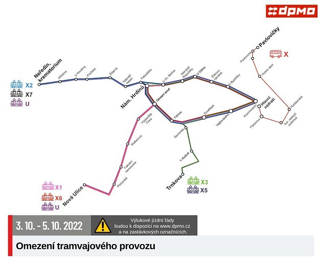 Výluka tramvají do Pavloviček od 3. října 2022