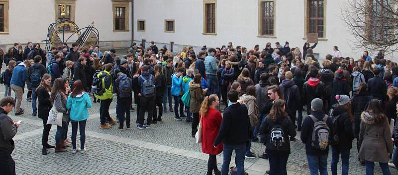 Protest studentů v univerzitním konviktu v Olomouci. 15. března 2018