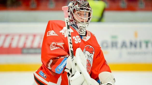 Brankář Jakub Sedláček v dresu HC Olomouc.