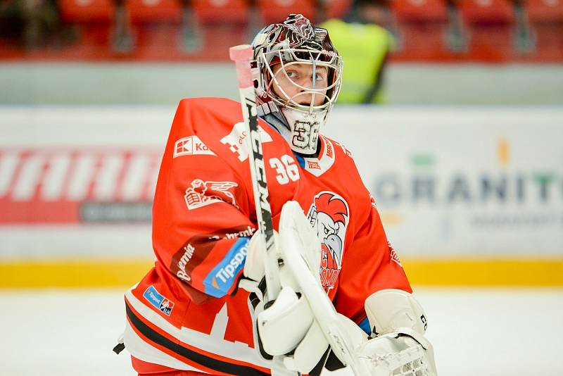 Brankář Jakub Sedláček v dresu HC Olomouc.