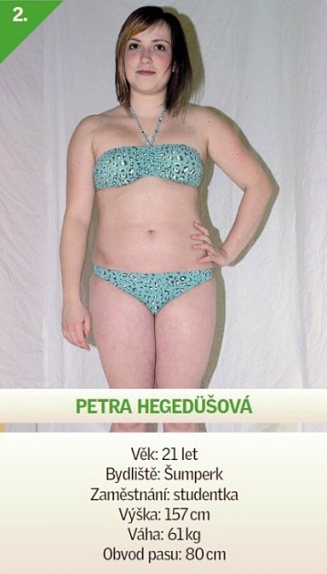 2 / Petra Hegedüšová - Věk: 21 let - Bydliště: Šumperk - Zaměstnání: studentka - Výška: 157 cm - Váha: 61 kg - Obvod pasu: 80 cm