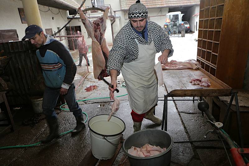 Rodinná domácí zabíjačka v místní části Ponikev obce Ludmírov na Konicku v režii řezníka Jana Buriana