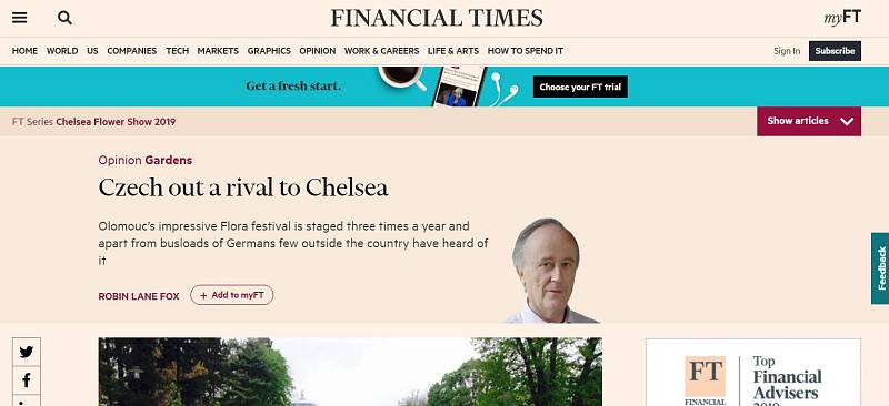 Článek R.L. Foxe o olomoucké Floře na webu Financial Times