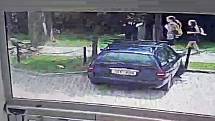 Záznam z kamery v hotelu Alley, která zachytila, jak za skupinkou školáků na okraji Bezručových sadů v Olomouci spadla na chodník velká větev