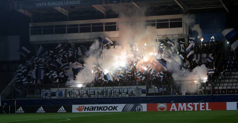 Fanoušci Kodaně na Andrově stadionu v Olomouci