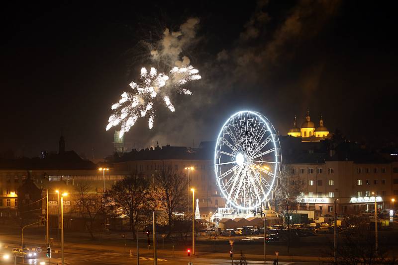 Novoroční ohňostroj  v Olomouci.
