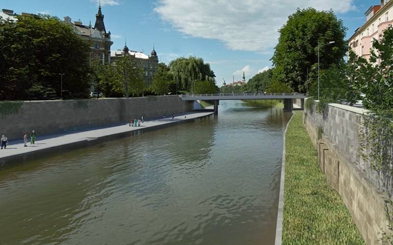 Vizualizace náplavky a úprav nábřeží kolem řeky Moravy v centru Olomouce