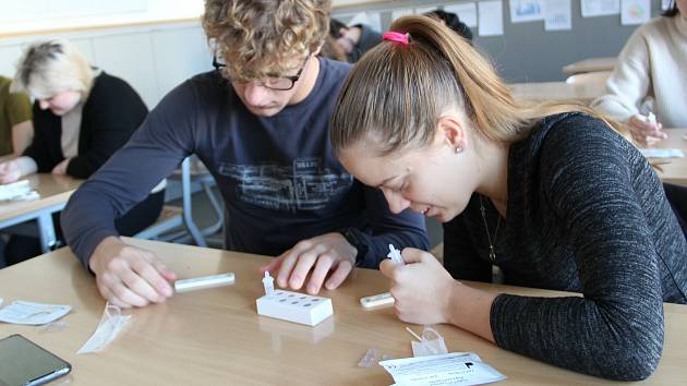 Testování studentů na Gymnáziu Jakuba Škody v Přerově 1. listopadu 2021.