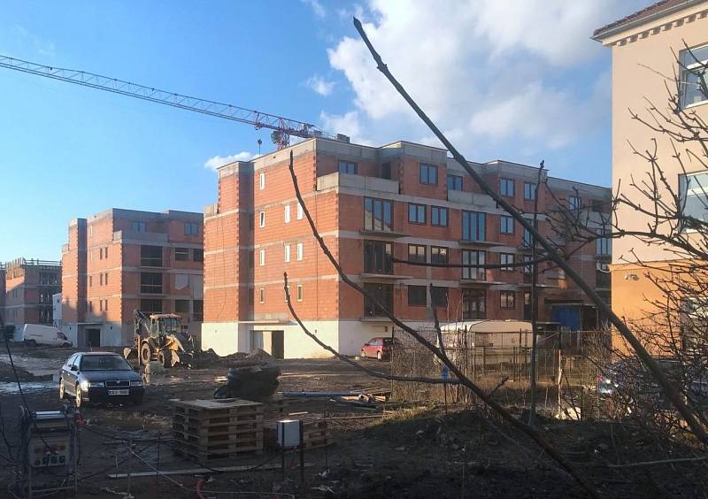 Stavba projektu Byty Šibeník v Olomouci. Začátek března 2020