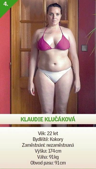 4 / Klaudie Klučáková - Věk: 22 let - Bydliště: Kokory - Zaměstnání: nezaměstnaná - Výška: 174 cm - Váha: 91 kg - Obvod pasu: 91 cm