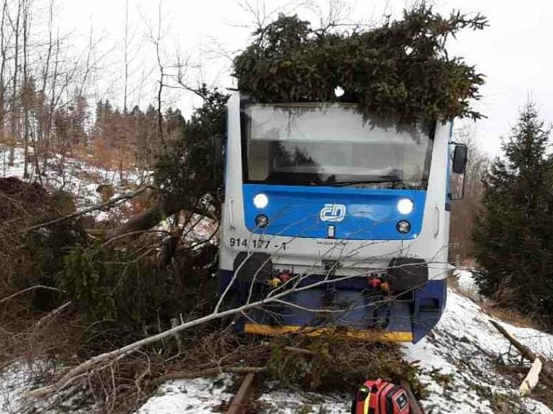 Silný nárazový vítr zaměstnává hasiče na území celého kraje. Ve Dzbelu na Prostějovsku spadl například strom na vlak. 30.1. 2022