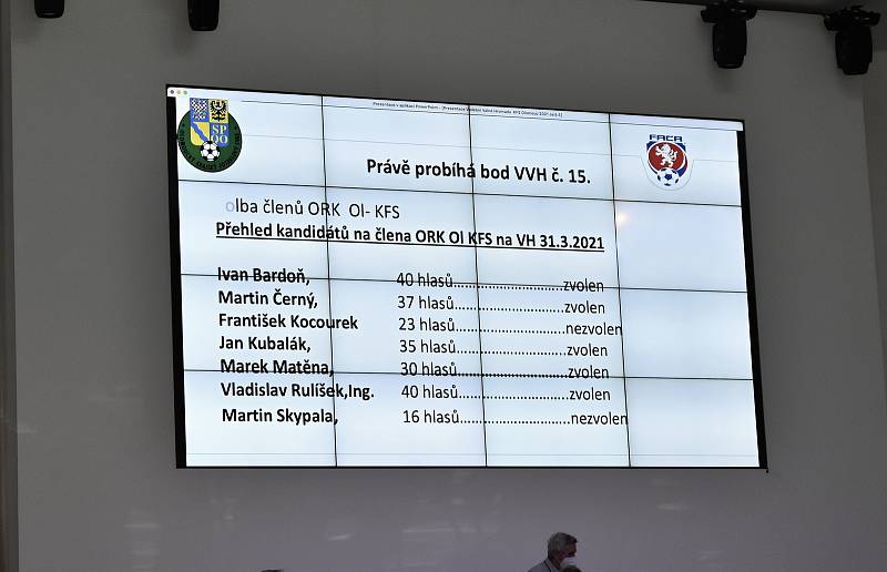 Volební valná hromada Olomouckého krajského fotbalového svazu v BEA centru. 31.3. 2021