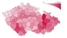 Přírůstky nově nakažených koronavirem na 100 tisíc obyvatel za posledních 7 dní podle okresů, k 11. listopadu 2021