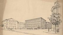 Návrh sídla obchodní a živnostenské komory ze 30. let minulého století na místě dnešní budovy Namiro.