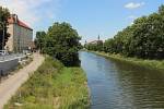 Řeka Morava v Olomouci při pohledu od mostu v Komenského ulici směrem ke Klášternímu Hradisku