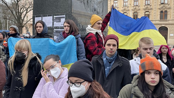 Shromáždění na podporu Ukrajiny na Žižkově náměstí v Olomouci, 24. února 2022