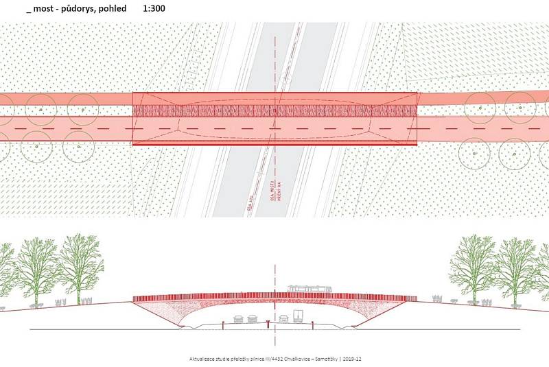 Most přes plánovaný východní obchvat Olomouce spojující Chválkovice se Samotiškami. Varianta schválená radnicí